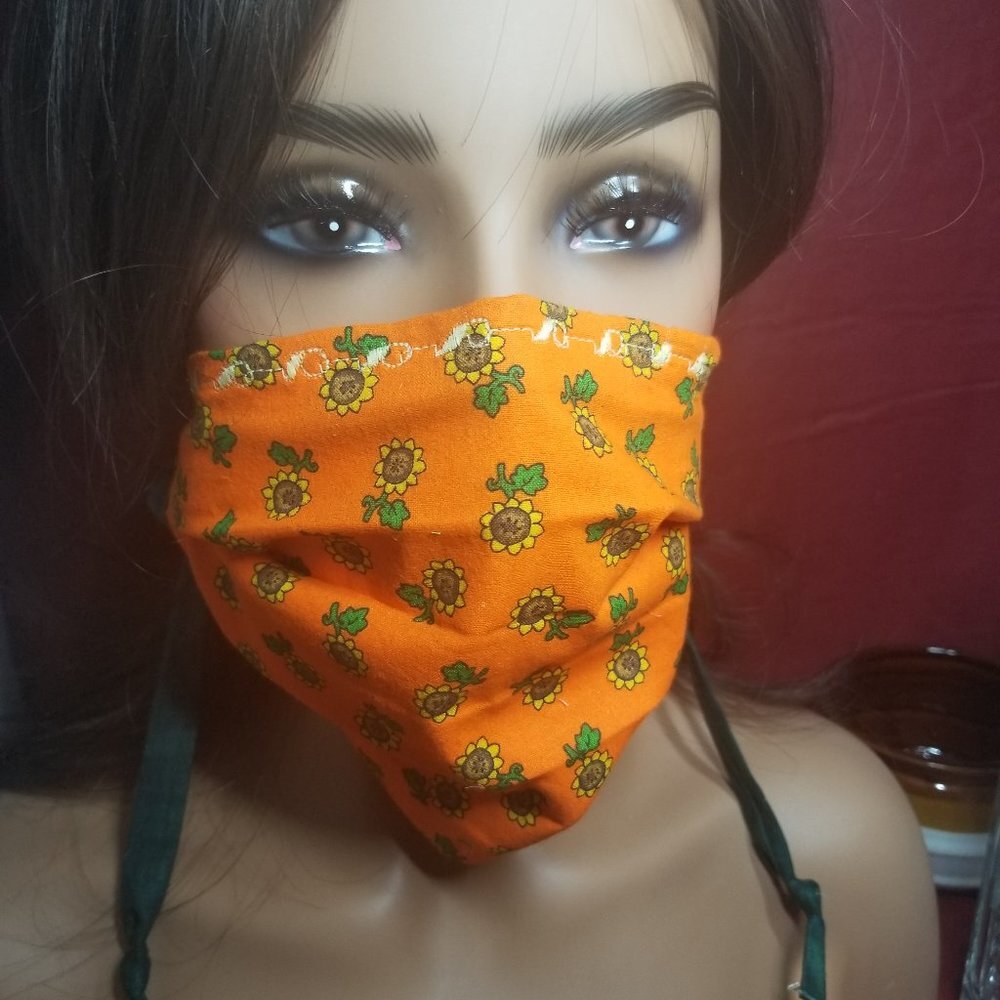 Cloth Face Mask w/ Copper/Silver Filters-Sunflower